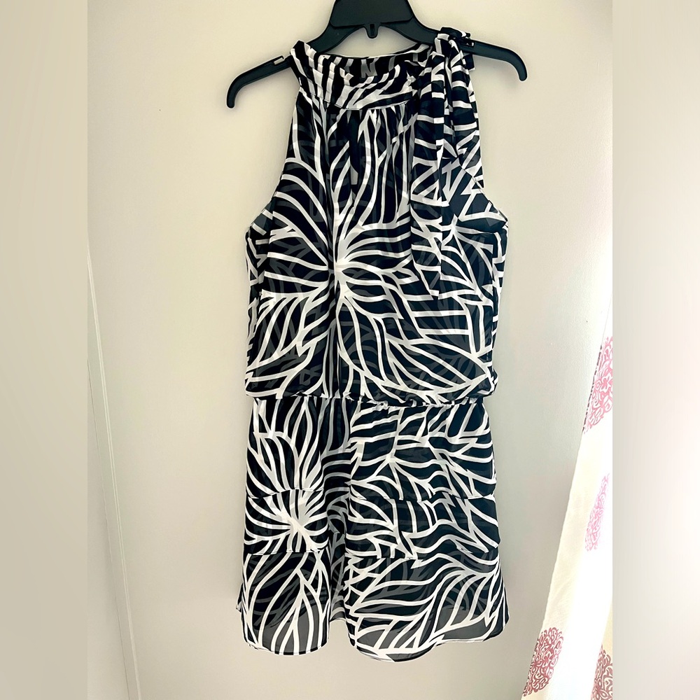White House Black Market Black & White Tie Neck Dress